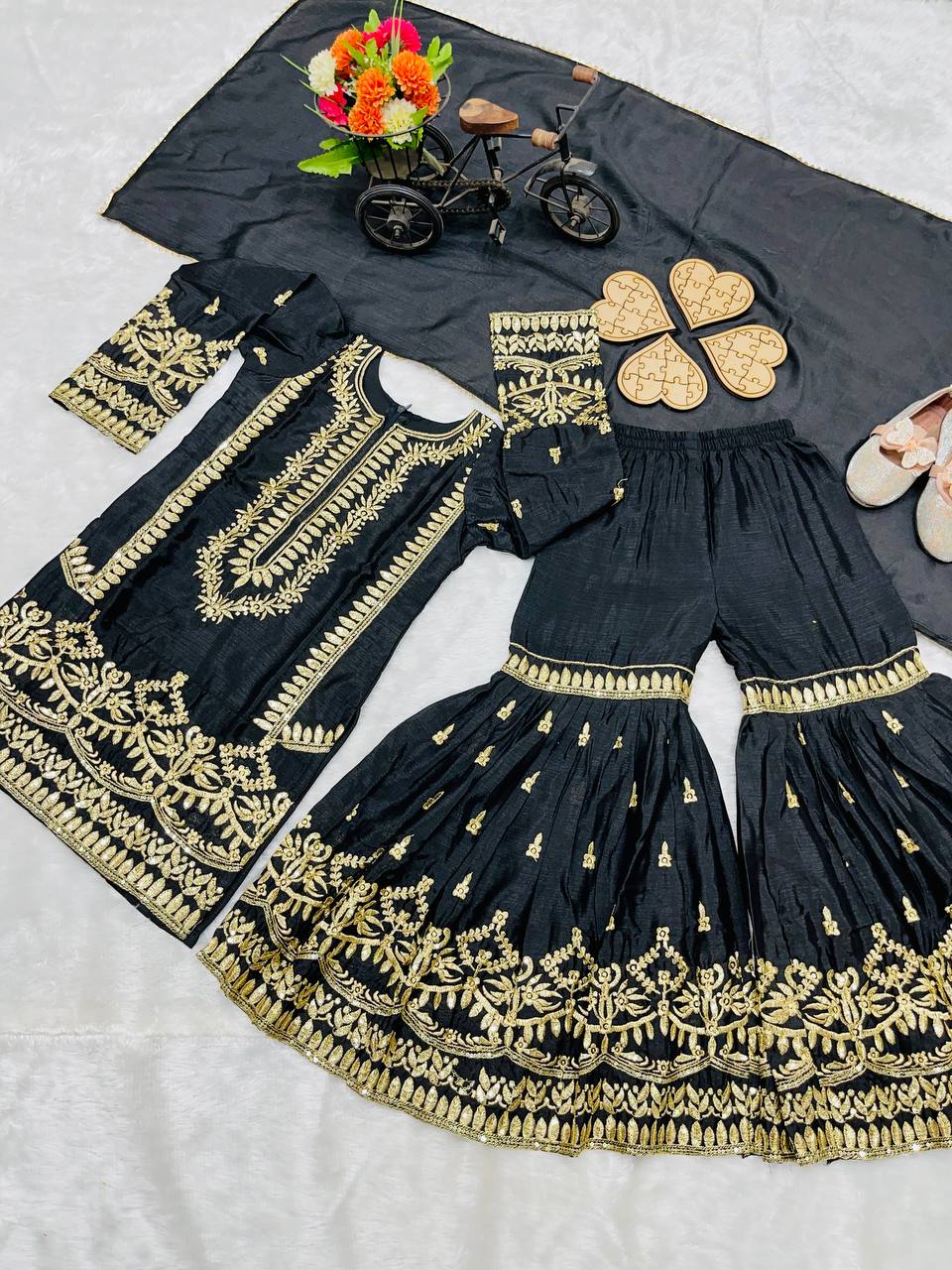 NEW DESIGNER EMBROIDERY SIQUNCE WORK TOP WITH SARARA AND DUPATTA OC-174