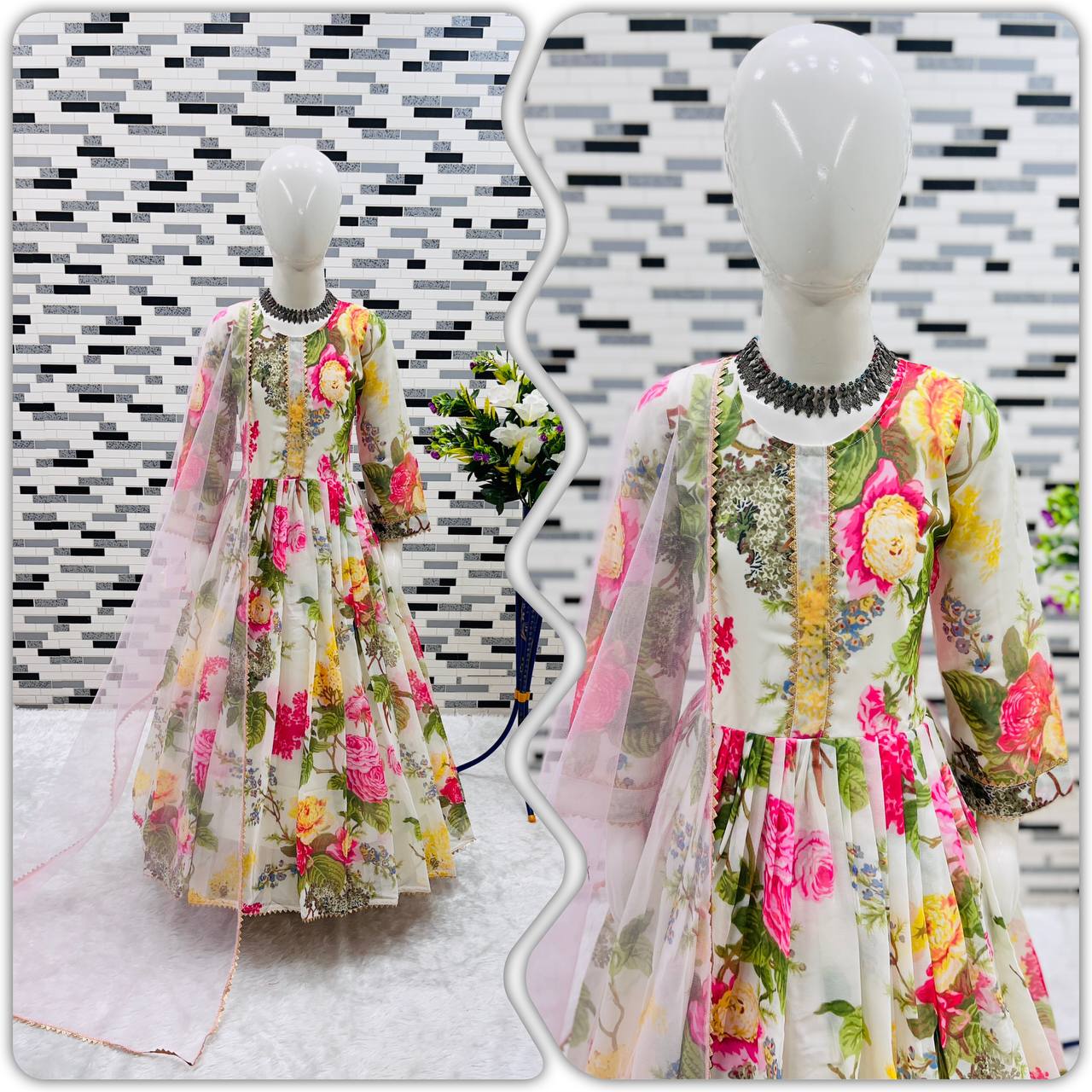 Presenting New Designer Heavy Fox Georgette Gown With Digital Print work Ready To Wear Collection OC-180