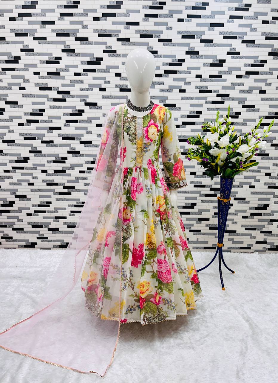 Presenting New Designer Heavy Fox Georgette Gown With Digital Print work Ready To Wear Collection OC-180