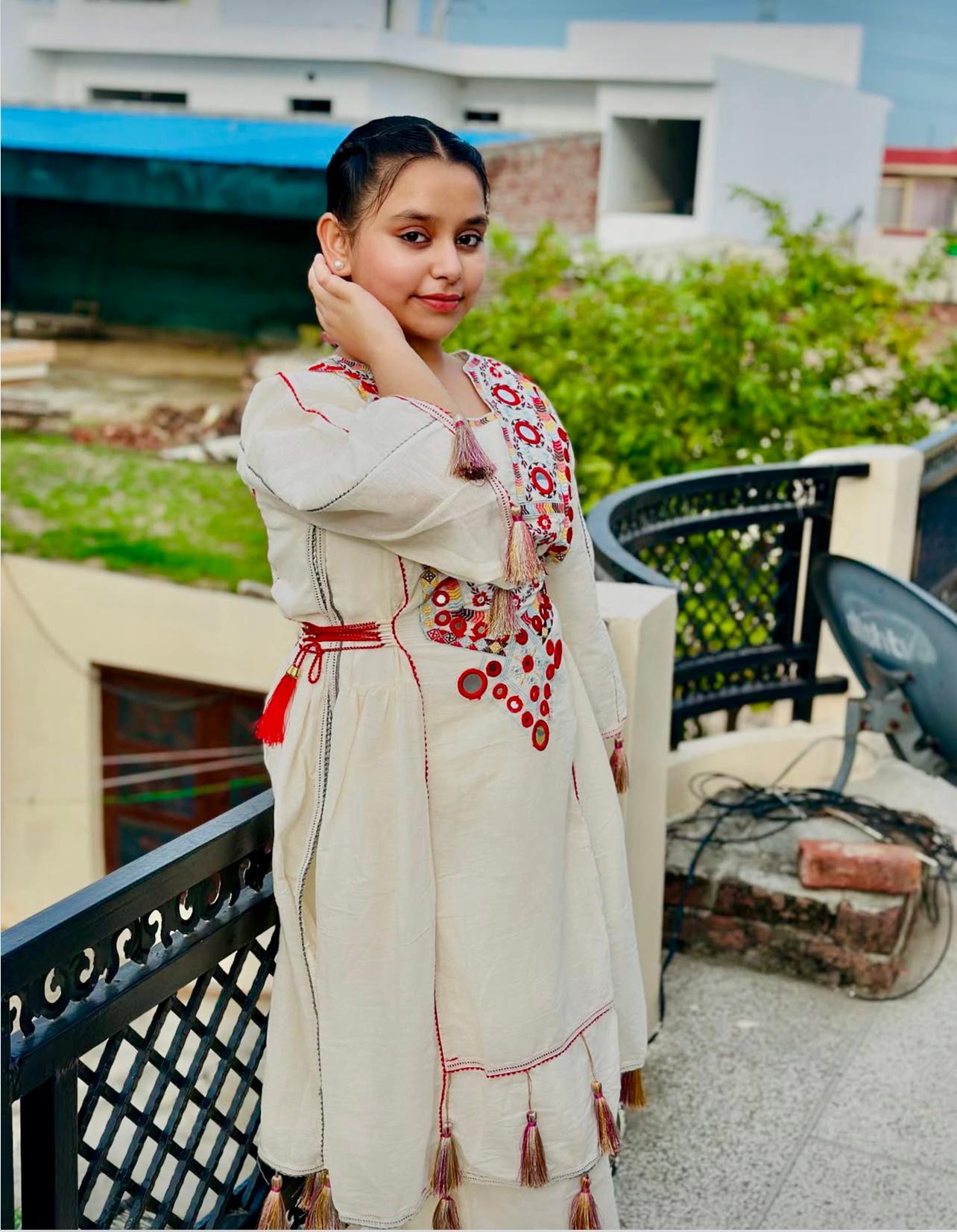 Pure Khadi Cottan With Real Mirror Work Top-Plazzo Ready To Wear OC-225-off white