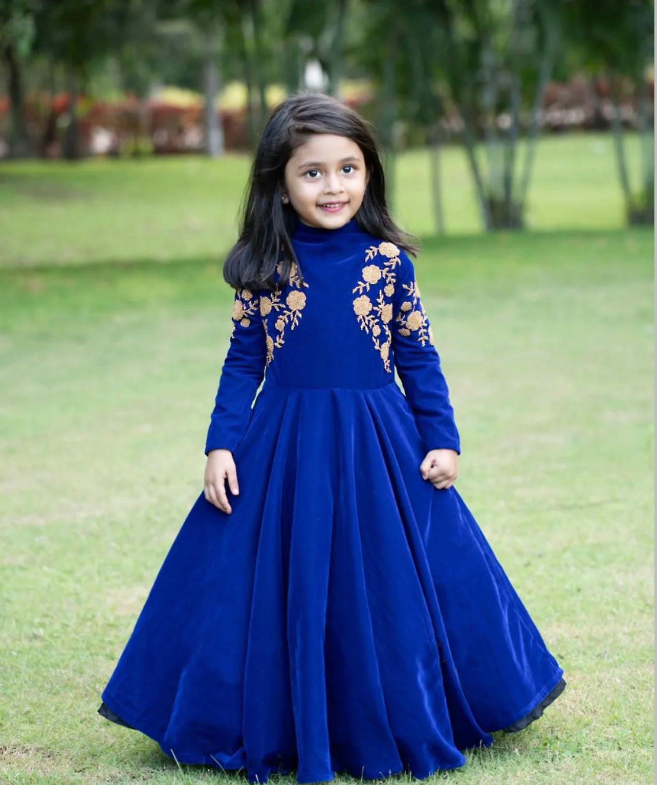 Beautiful Viscose Velvet Kids Gown Set Full Stitched OC-230