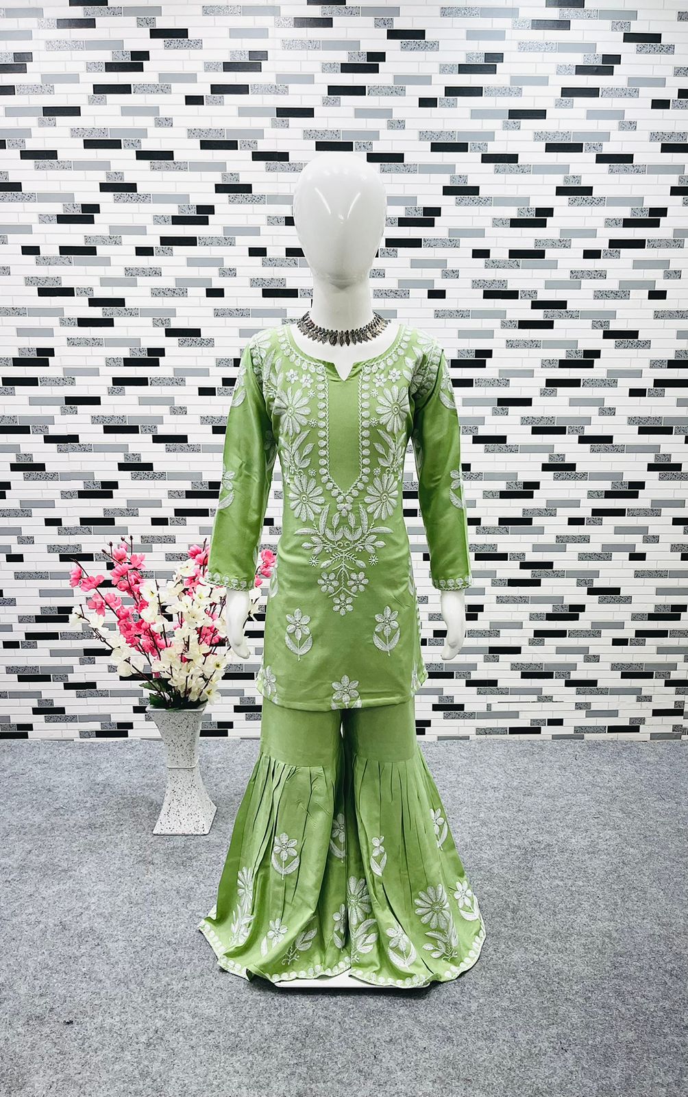 New Designer Heavy Rayon Cotton Top-Sharara OC-140 Green