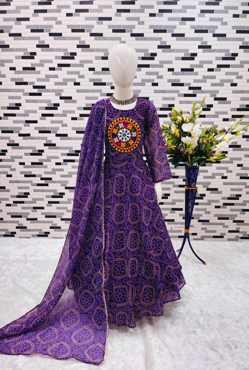 Heavy Fox Georgette Gown With Digital Print work With Gamthi work OC-182
