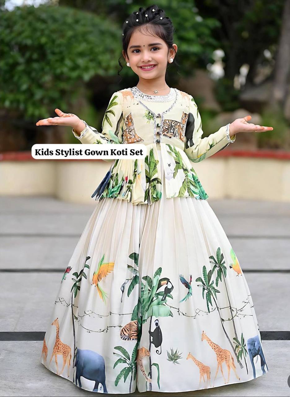 HEAVY CHINON SILK GOWN AND KOTI SET WITH DIGITAL PRINT WORK OC-183
