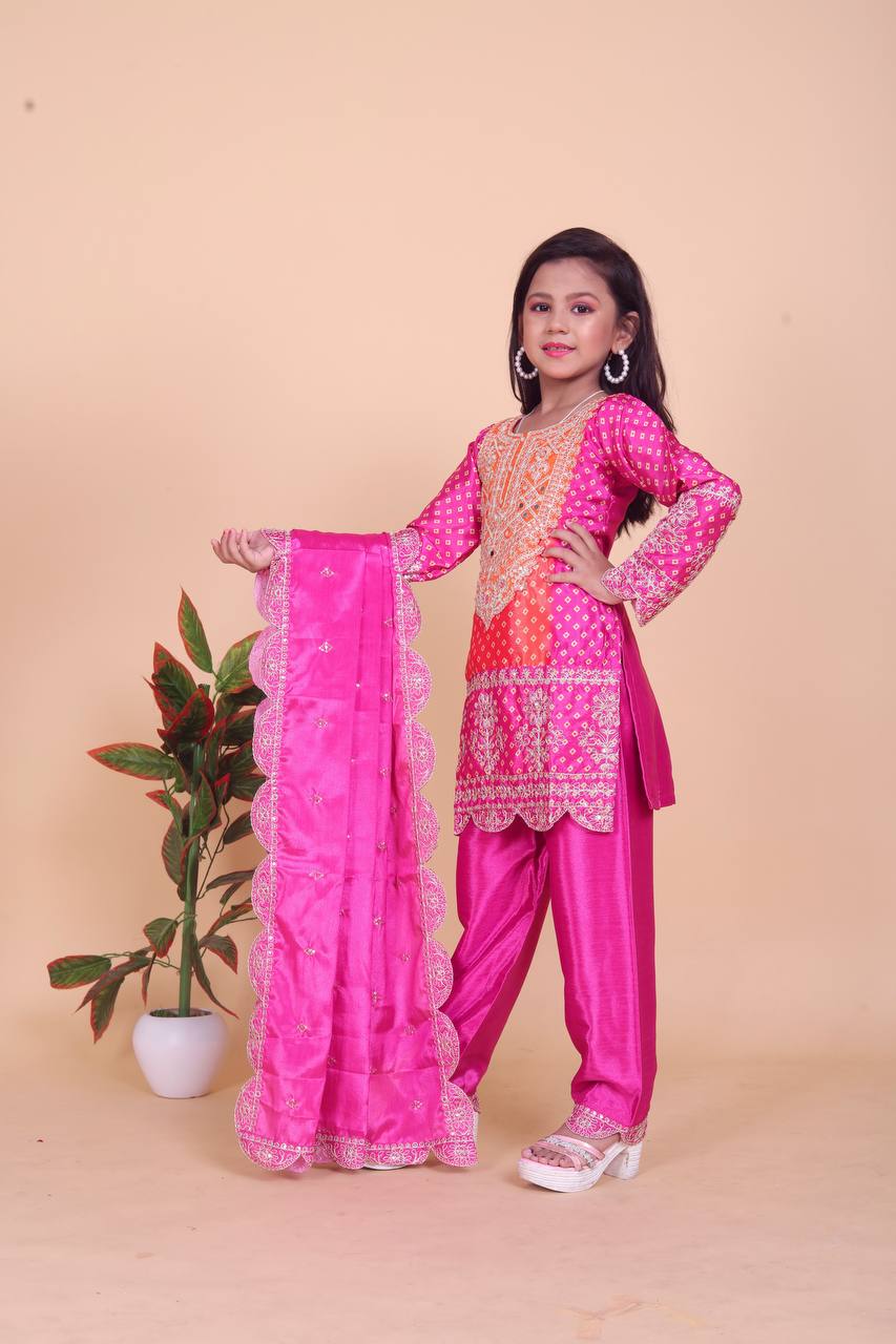 Pure Chinnon With Heavy Embroidery Coding Dori-Sequence Work Top-Bottom And Dupatta Set Fully Stitched OC-186