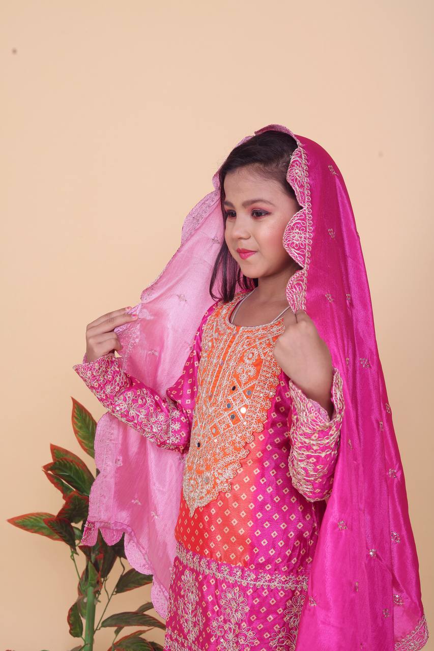 Pure Chinnon With Heavy Embroidery Coding Dori-Sequence Work Top-Bottom And Dupatta Set Fully Stitched OC-186