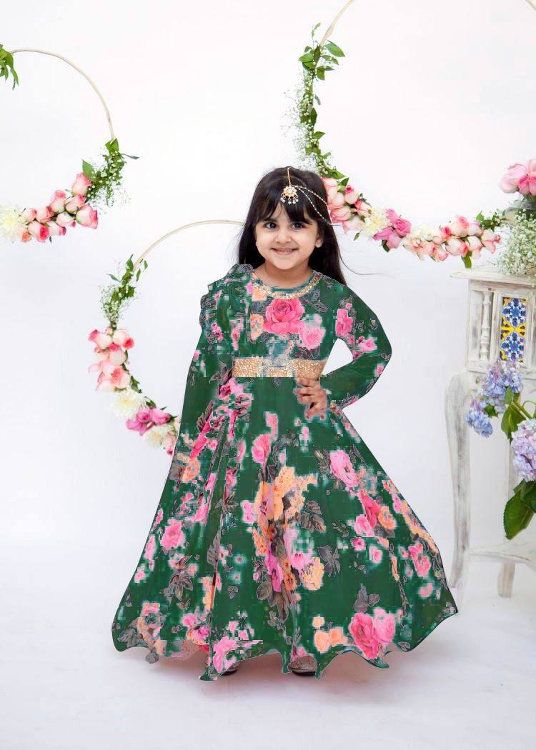 Presenting New Designer Heavy Fox Georgette Gown With Digital Print Work Ready To Wear Collection OC-142-GREEN