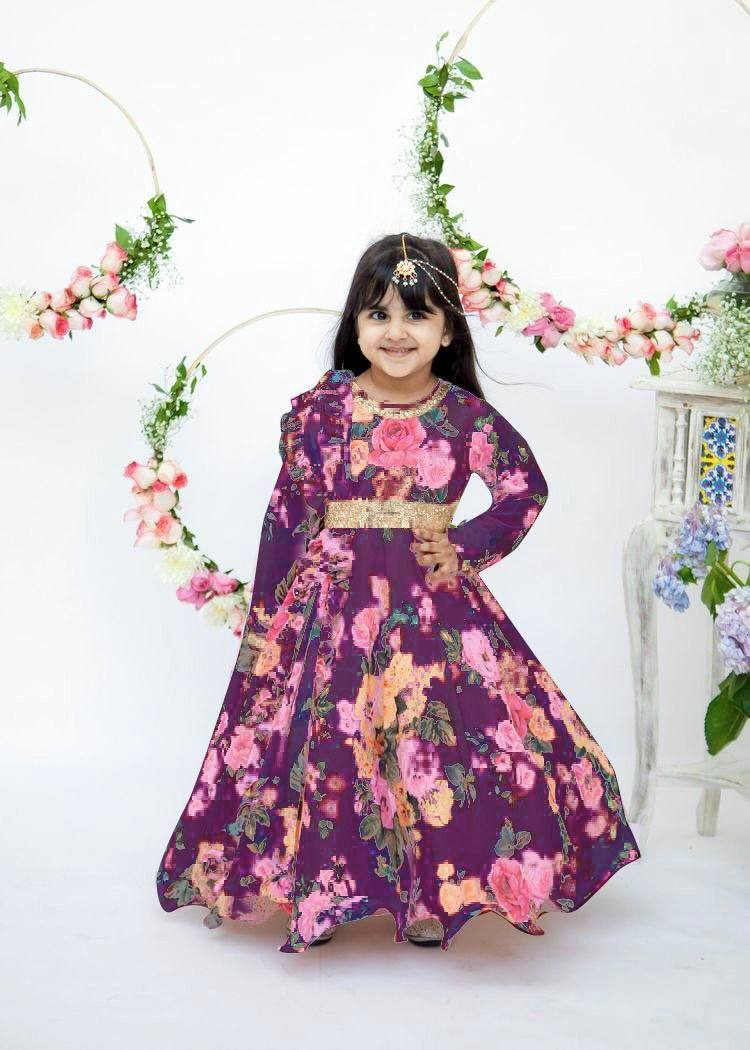 Presenting New Designer Heavy Fox Georgette Gown With Digital Print Work Ready To Wear Collection OC-142-Violet