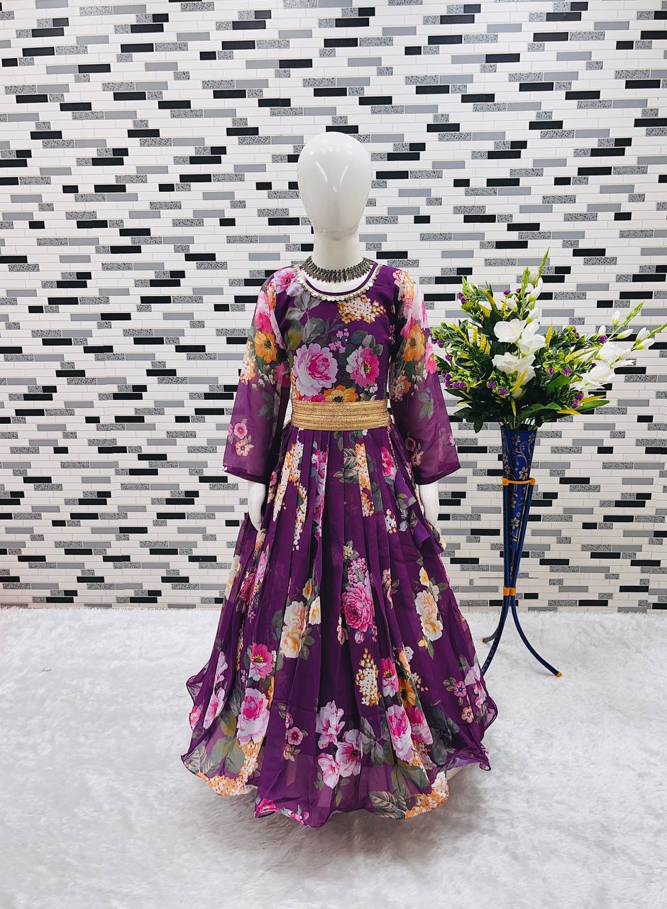 Presenting New Designer Heavy Fox Georgette Gown With Digital Print Work Ready To Wear Collection OC-142-Violet
