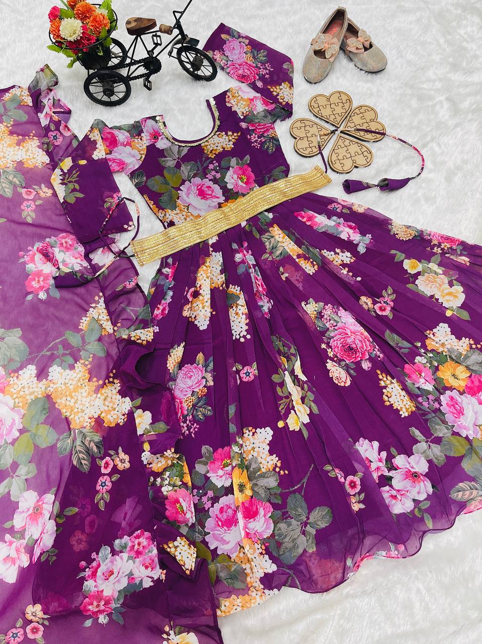 Presenting New Designer Heavy Fox Georgette Gown With Digital Print Work Ready To Wear Collection OC-142-Violet