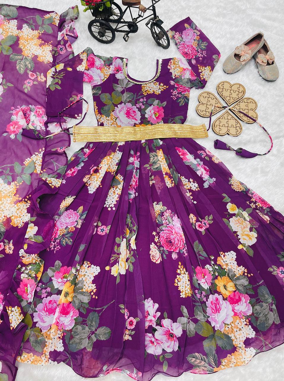 Presenting New Designer Heavy Fox Georgette Gown With Digital Print Work Ready To Wear Collection OC-142-Violet