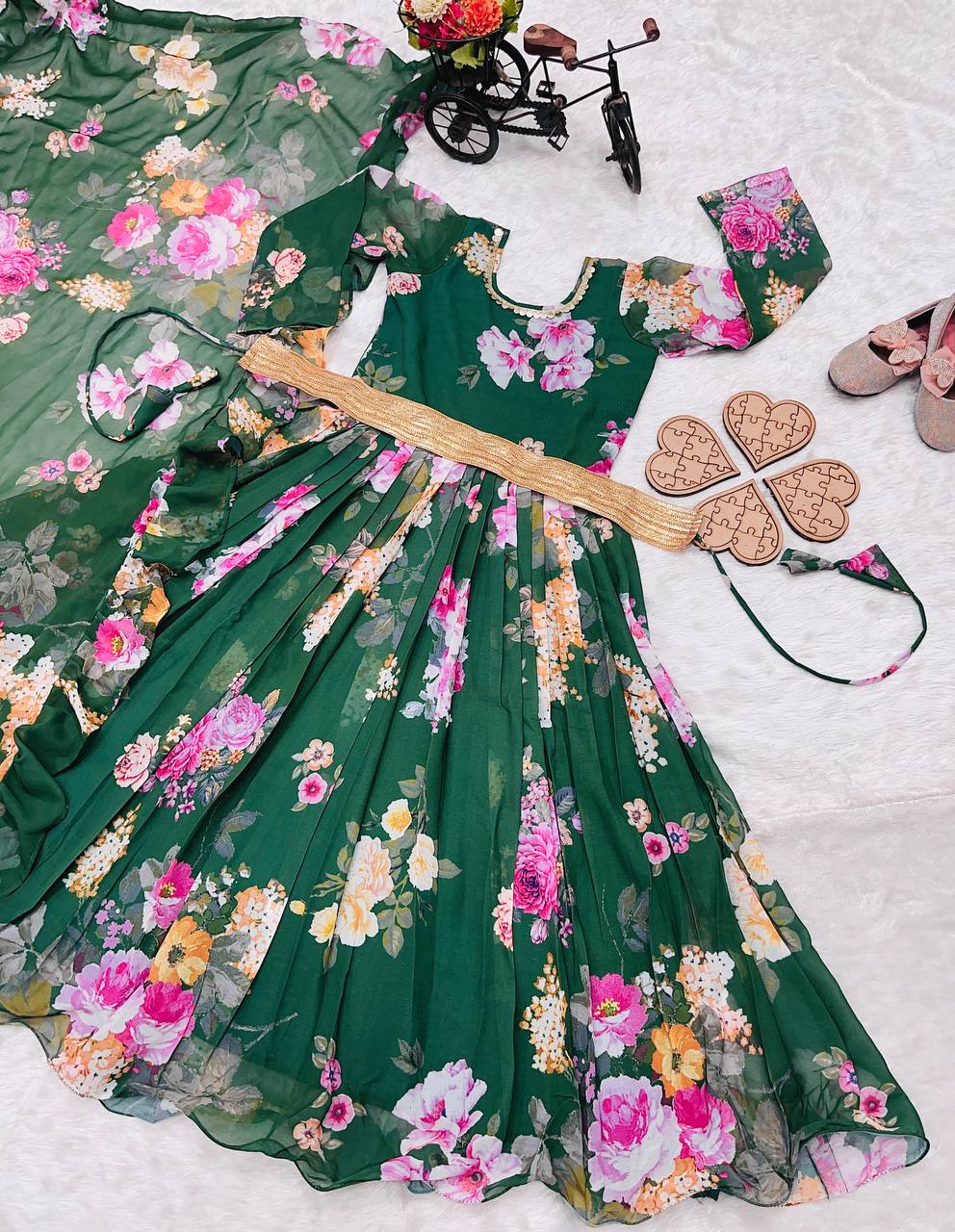 Presenting New Designer Heavy Fox Georgette Gown With Digital Print Work Ready To Wear Collection OC-142-GREEN