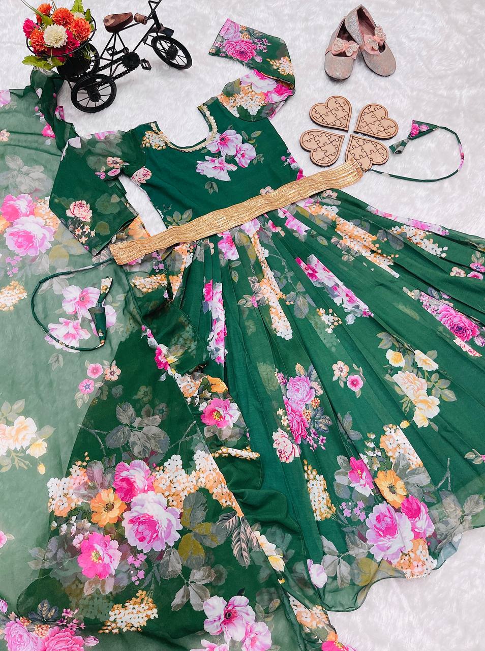 Presenting New Designer Heavy Fox Georgette Gown With Digital Print Work Ready To Wear Collection OC-142-GREEN