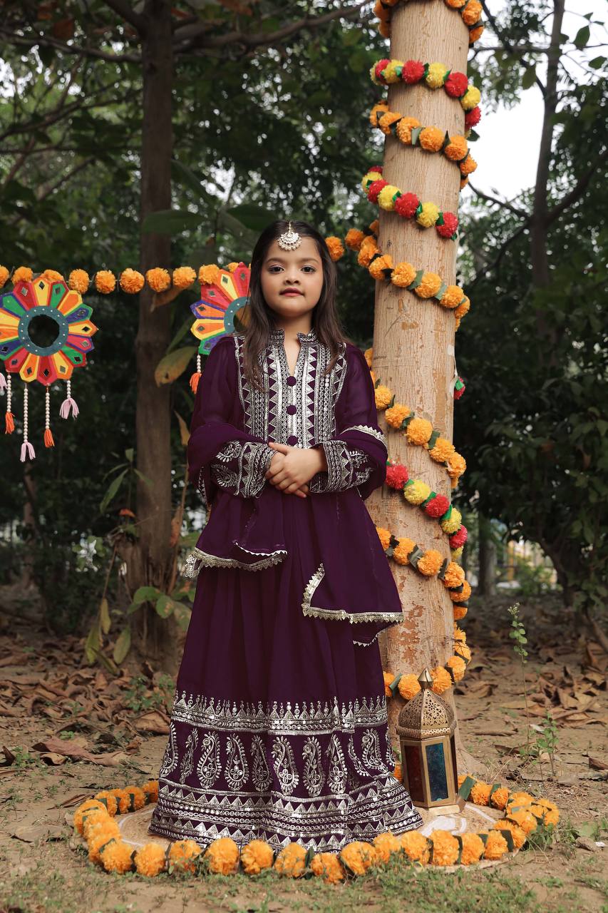 Launching New Collection Beautiful Kids Gown Set OC-196-DARK BROWN