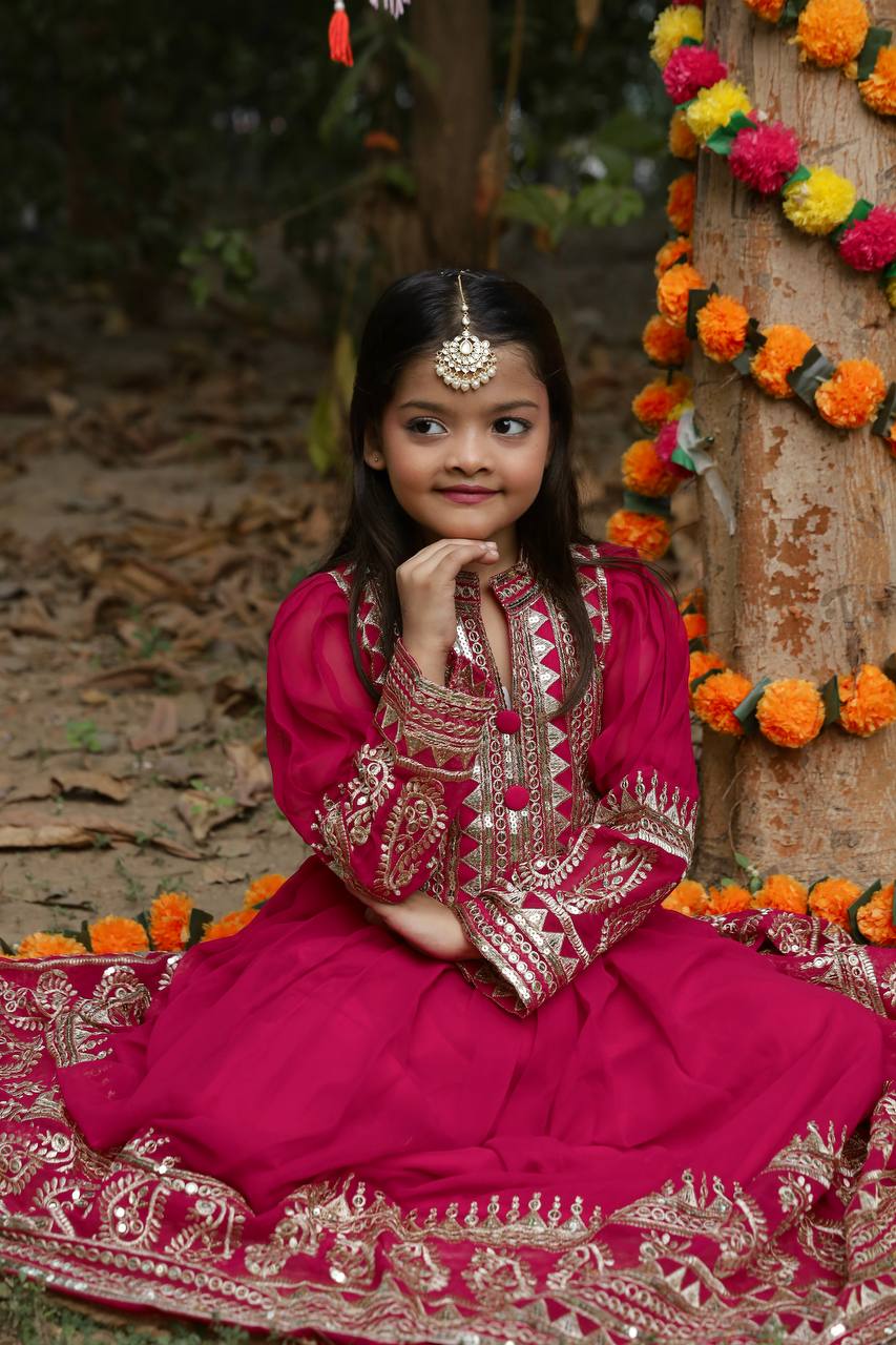 Launching New Collection Beautiful Kids Gown Set OC-196-SCARLET