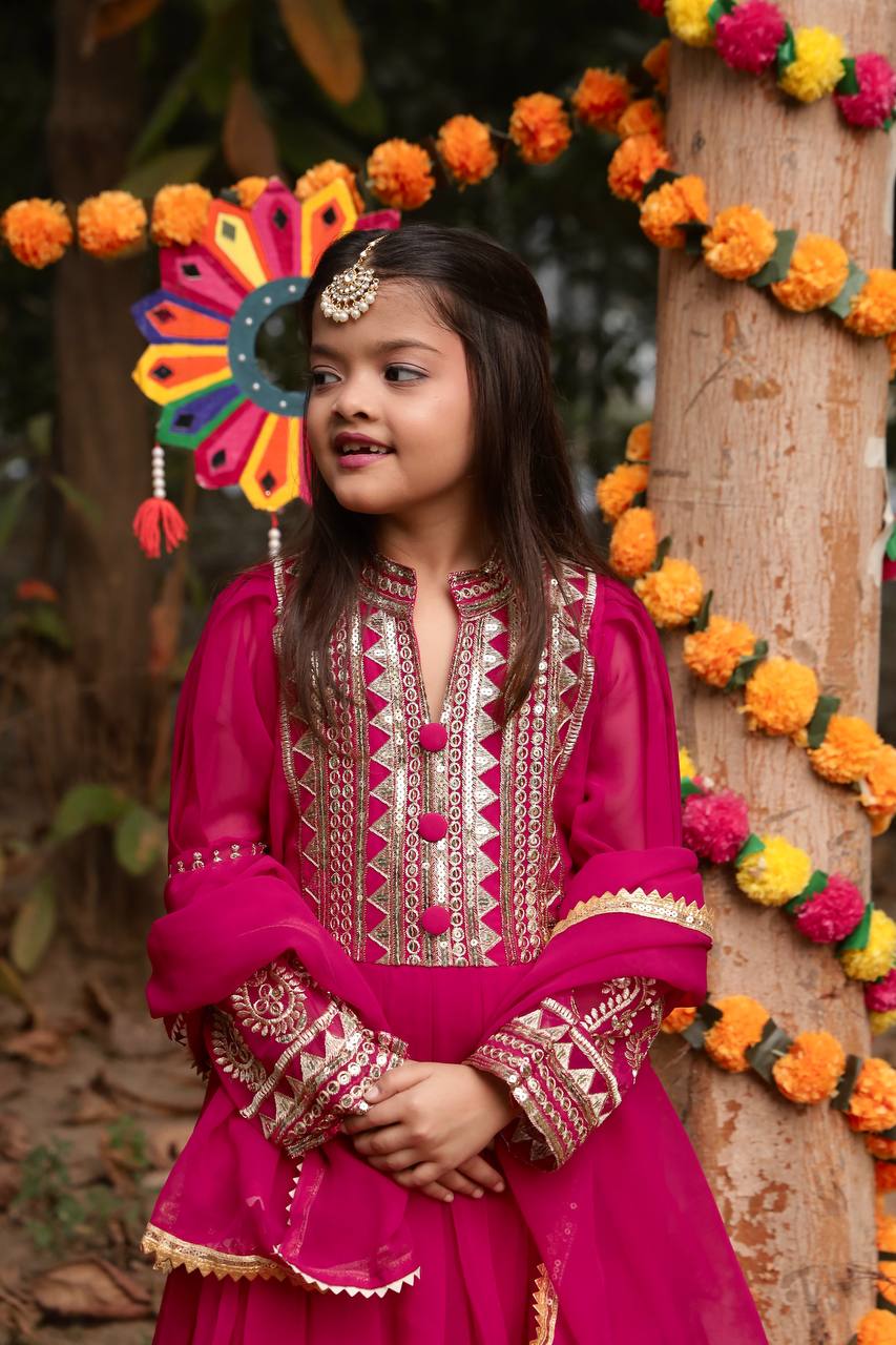 Launching New Collection Beautiful Kids Gown Set OC-196-SCARLET