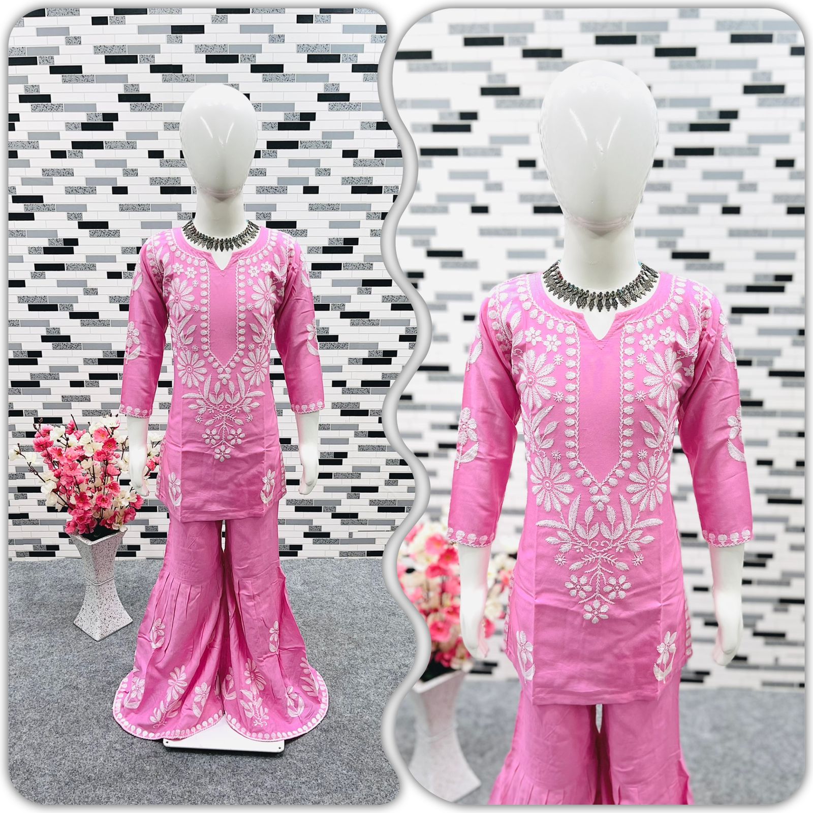 New Designer Heavy Rayon Cotton Top-Sharara OC-140 pink