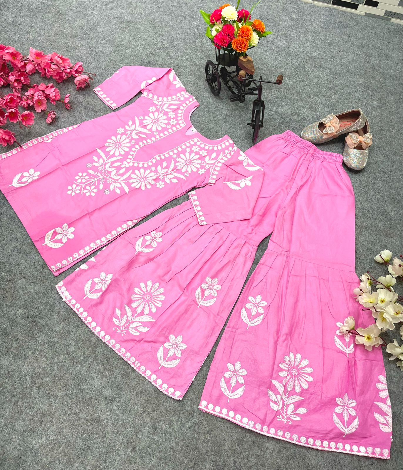 New Designer Heavy Rayon Cotton Top-Sharara OC-140 pink