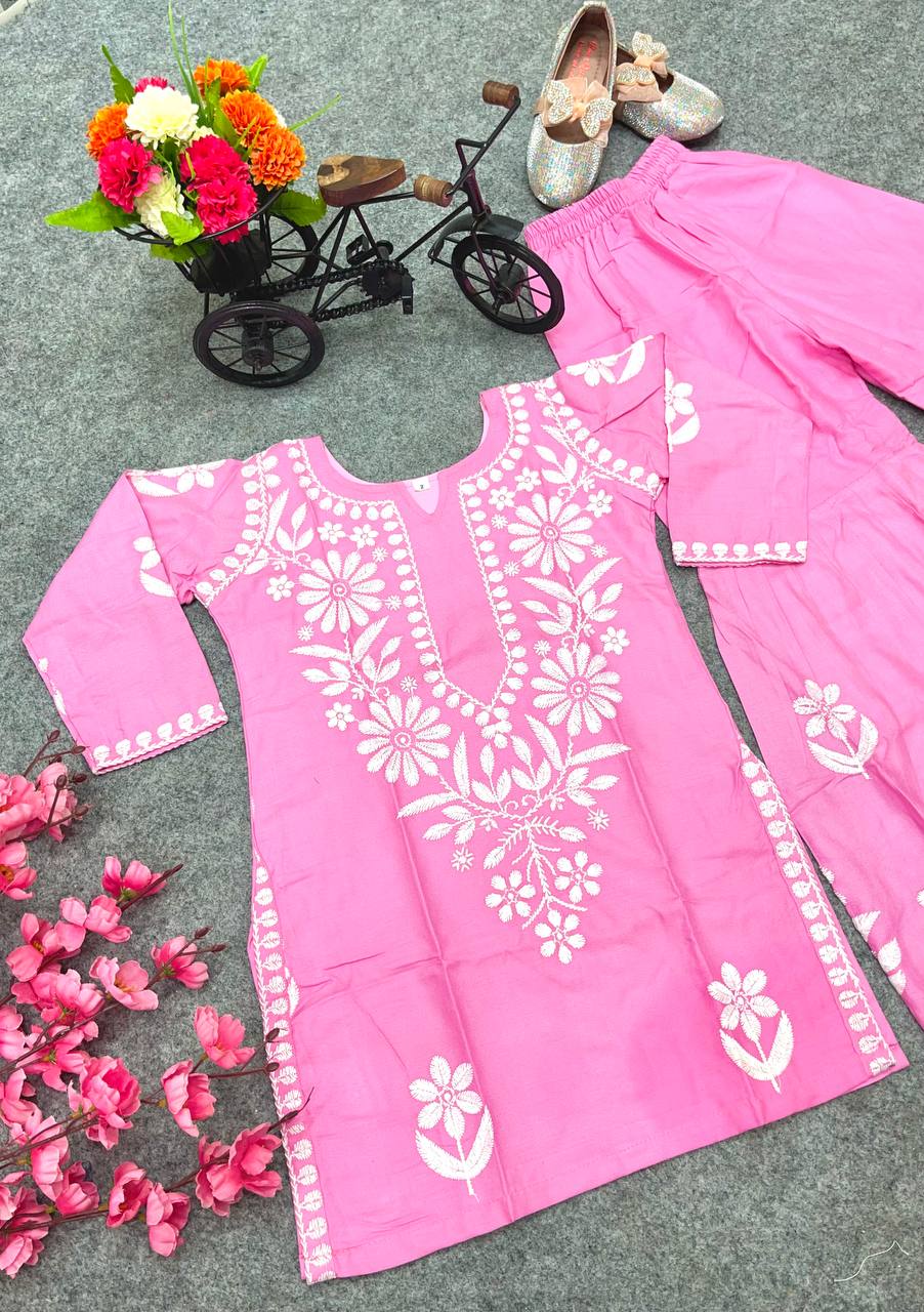 New Designer Heavy Rayon Cotton Top-Sharara OC-140 pink