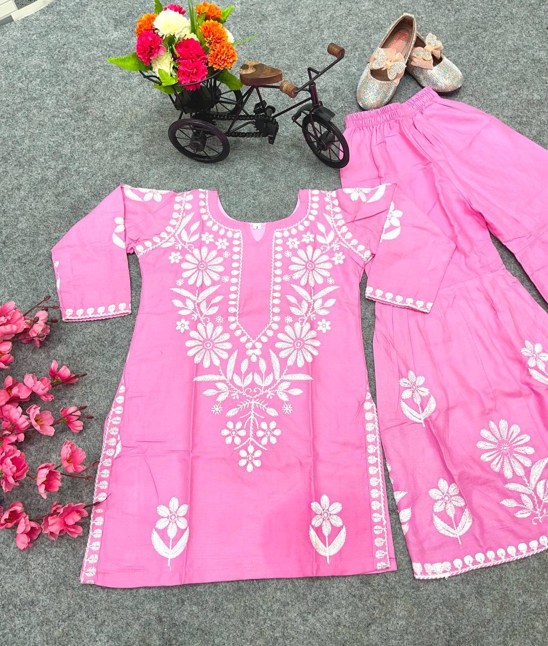 New Designer Heavy Rayon Cotton Top-Sharara OC-140 pink