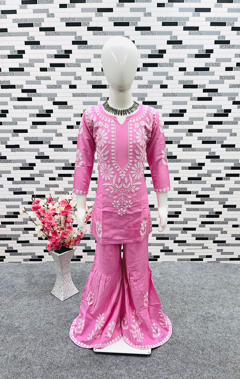 New Designer Heavy Rayon Cotton Top-Sharara OC-140 pink