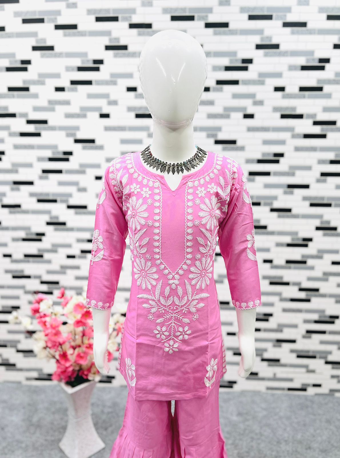 New Designer Heavy Rayon Cotton Top-Sharara OC-140 pink