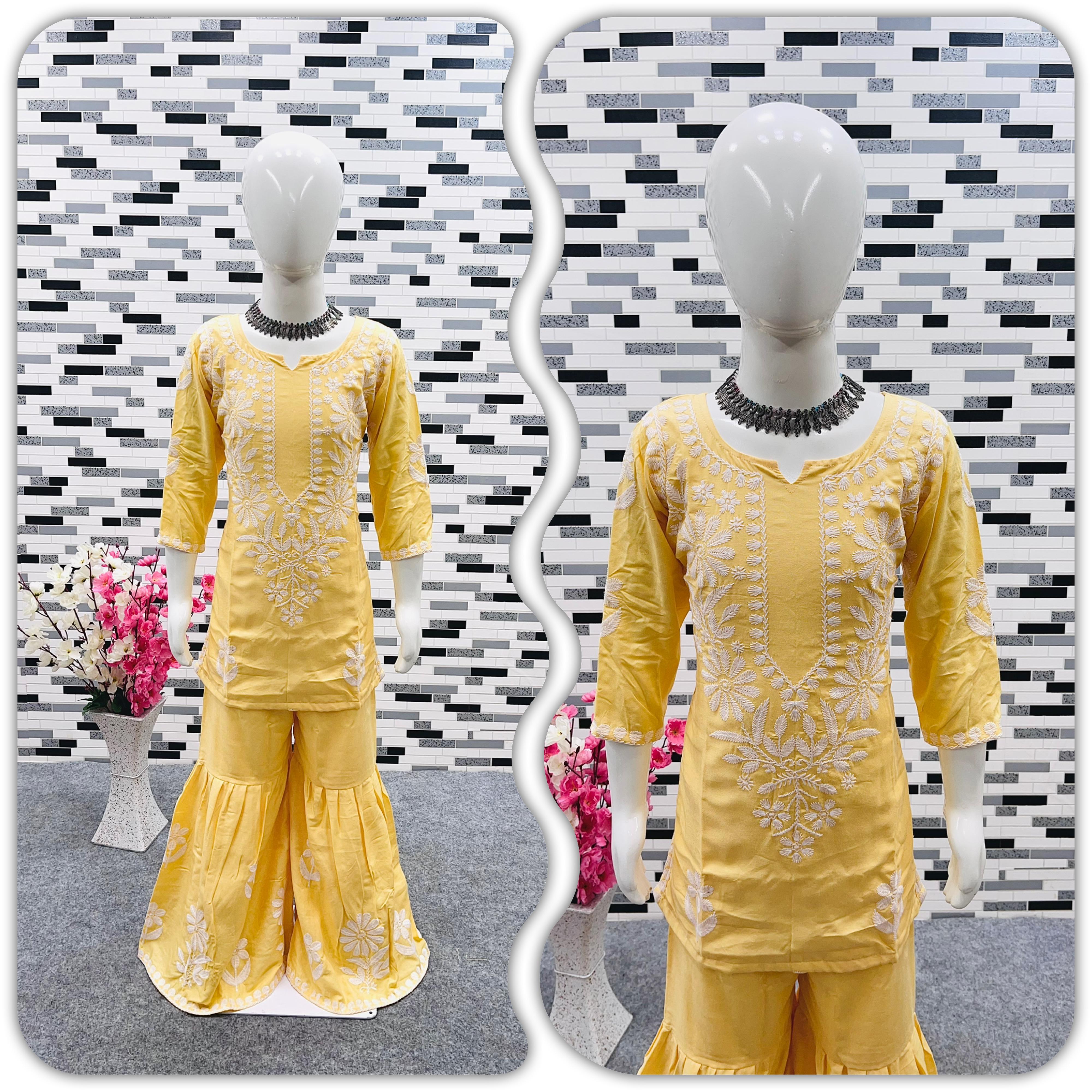 New Designer Heavy Rayon Cotton Top-Sharara OC-140 Yellow